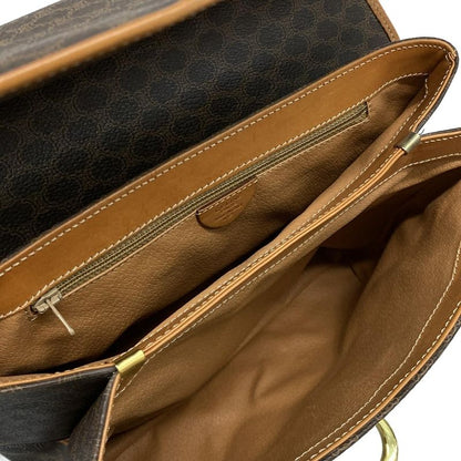 Celine Handbag Macadam Pattern Dark Brown X Brown Leather