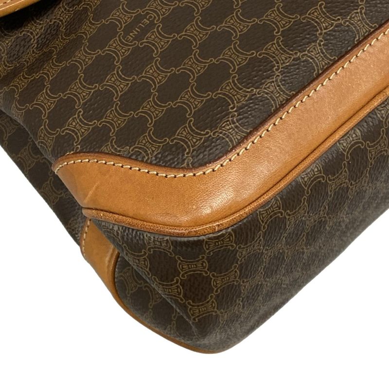 Celine Handbag Macadam Pattern Dark Brown X Brown Leather