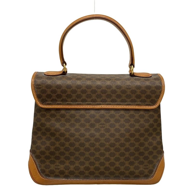 Celine Handbag Macadam Pattern Dark Brown X Brown Leather