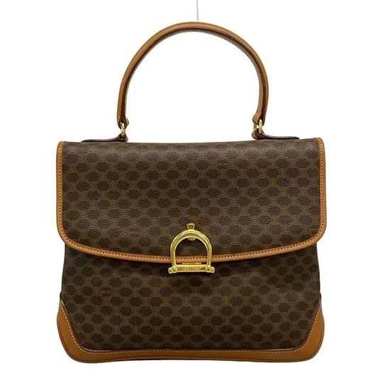 Celine Handbag Macadam Pattern Dark Brown X Brown Leather