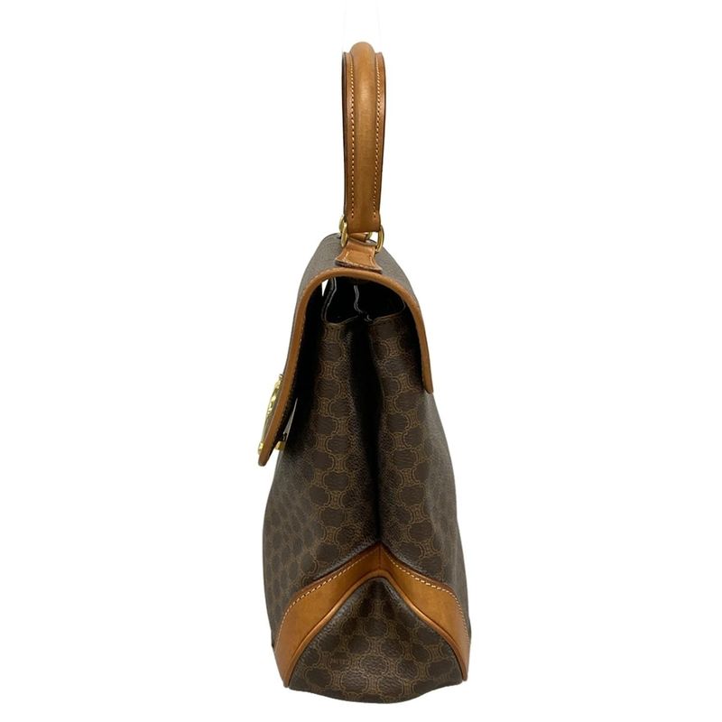 Celine Handbag Macadam Pattern Dark Brown X Brown Leather