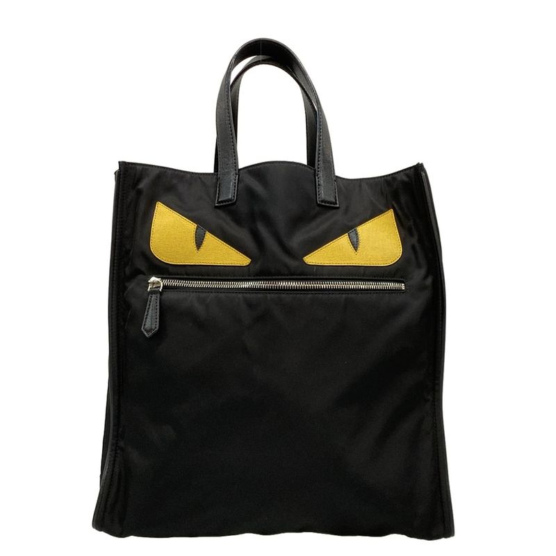 Fendi Tote Bag Bugs 7va367 Black X Yellow Leather