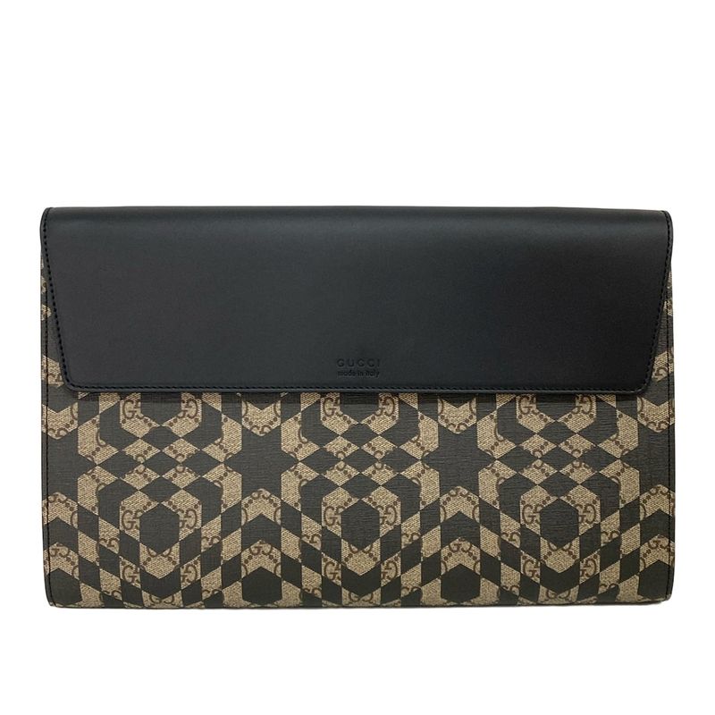 Gucci Clutch Bag GG Kaleido Supreme Canvas Portfolio 406725 Beige X Dark Brown