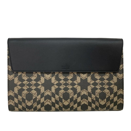 Gucci Clutch Bag GG Kaleido Supreme Canvas Portfolio 406725 Beige X Dark Brown