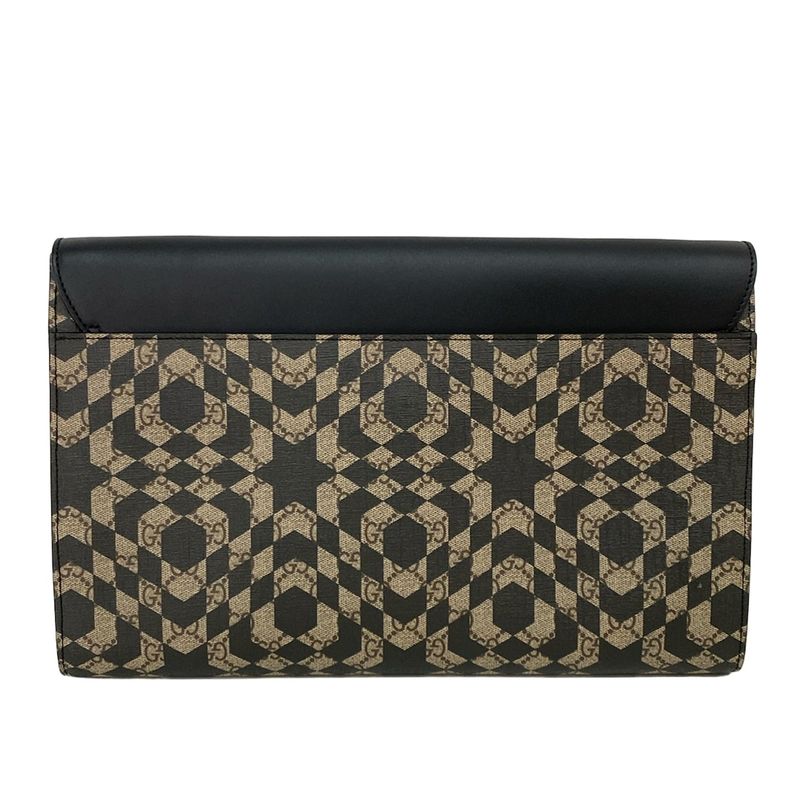 Gucci Clutch Bag GG Kaleido Supreme Canvas Portfolio 406725 Beige X Dark Brown