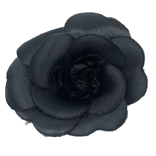 Chanel Satin Camellia Corsage Brooch Flower Black Aq12351