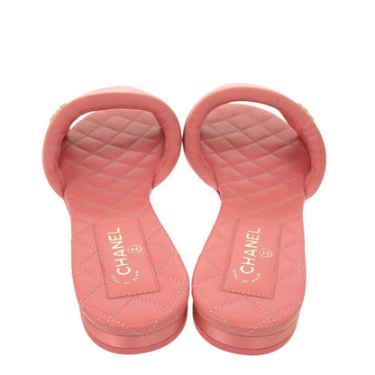 Unused Chanel Flat Sandals G38858 Here Mark Satin Pink 0424 Chanel