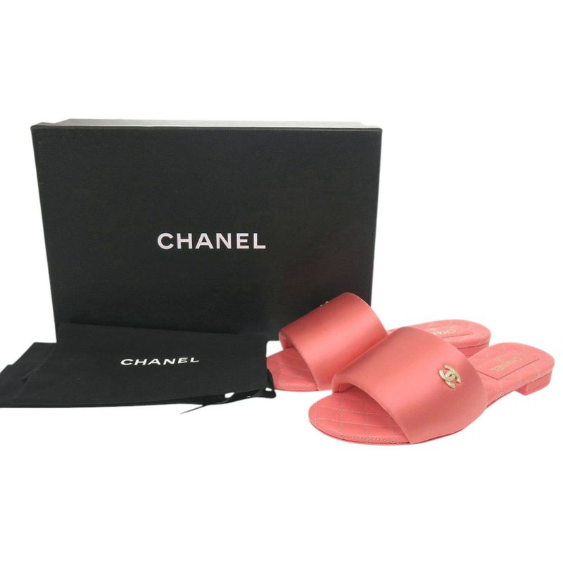 Unused Chanel Flat Sandals G38858 Here Mark Satin Pink 0424 Chanel