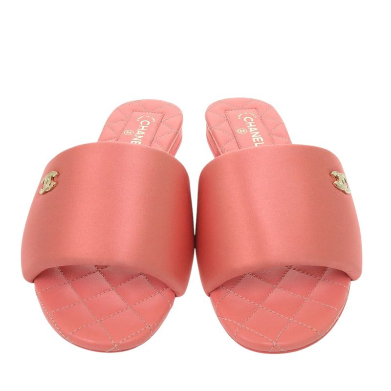 Unused Chanel Flat Sandals G38858 Here Mark Satin Pink 0424 Chanel