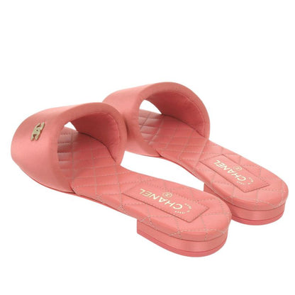 Unused Chanel Flat Sandals G38858 Here Mark Satin Pink 0424 Chanel