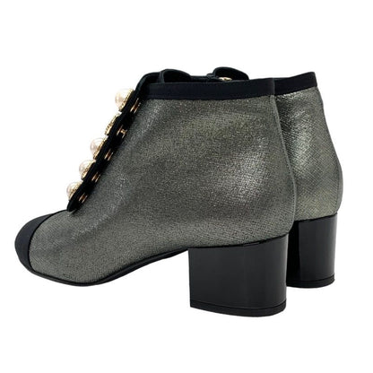 Chanel Boots Short Boots Shoes Fabric Metallic Gray Here Mark Pearl