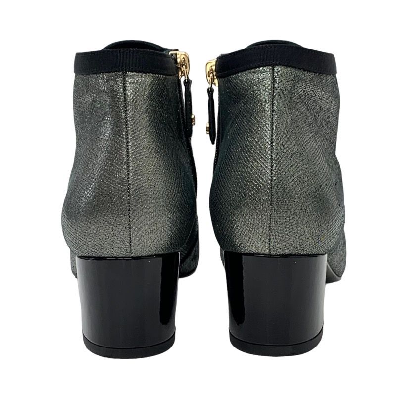 Chanel Boots Short Boots Shoes Fabric Metallic Gray Here Mark Pearl