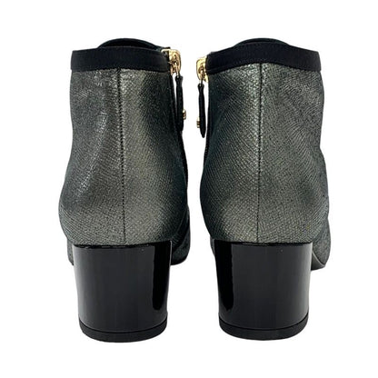 Chanel Boots Short Boots Shoes Fabric Metallic Gray Here Mark Pearl