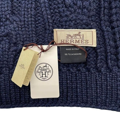 Hermes Muffler - Cable - Maillon H394840t 04 Cashmere Knit Marine Navy - Hermes