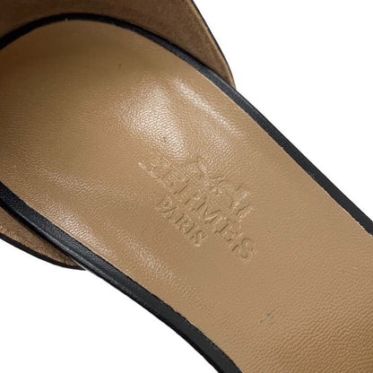 Hermes Legend Sandals Shoes Leather Black Unused Wedge Sole Ankle Strap