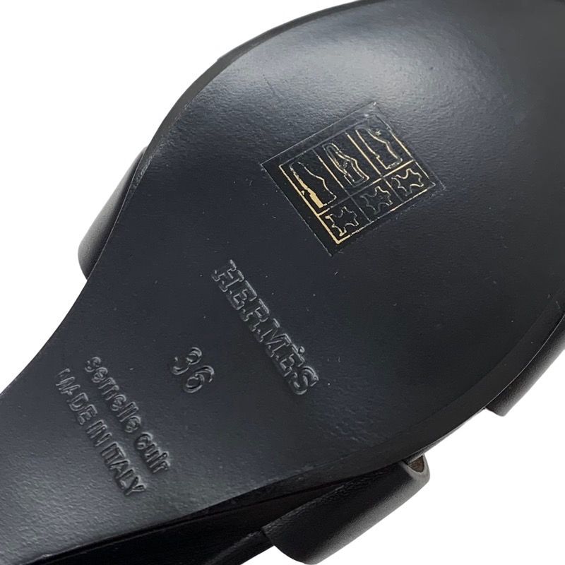 Hermes Legend Sandals Shoes Leather Black Unused Wedge Sole Ankle Strap