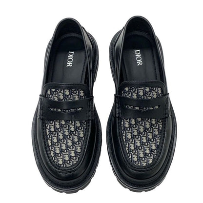 Christian DIOR Explorer Loafer Leather Shoes Leather Black Beige Oblique Men's