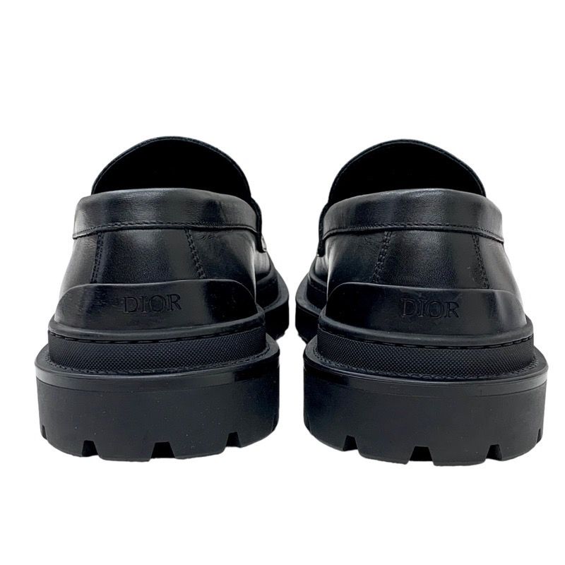 Christian DIOR Explorer Loafer Leather Shoes Leather Black Beige Oblique Men's