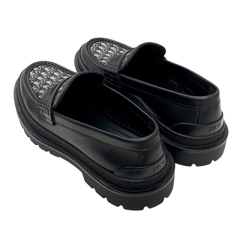 Christian DIOR Explorer Loafer Leather Shoes Leather Black Beige Oblique Men's