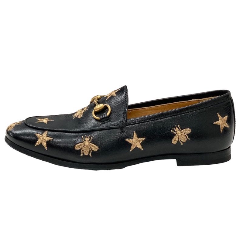 Gucci Loafers Leather Shoes Flat Shoes Horsebit Bee Star Embroidery Leather