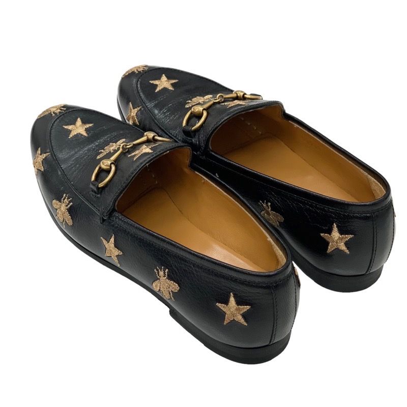 Gucci Loafers Leather Shoes Flat Shoes Horsebit Bee Star Embroidery Leather