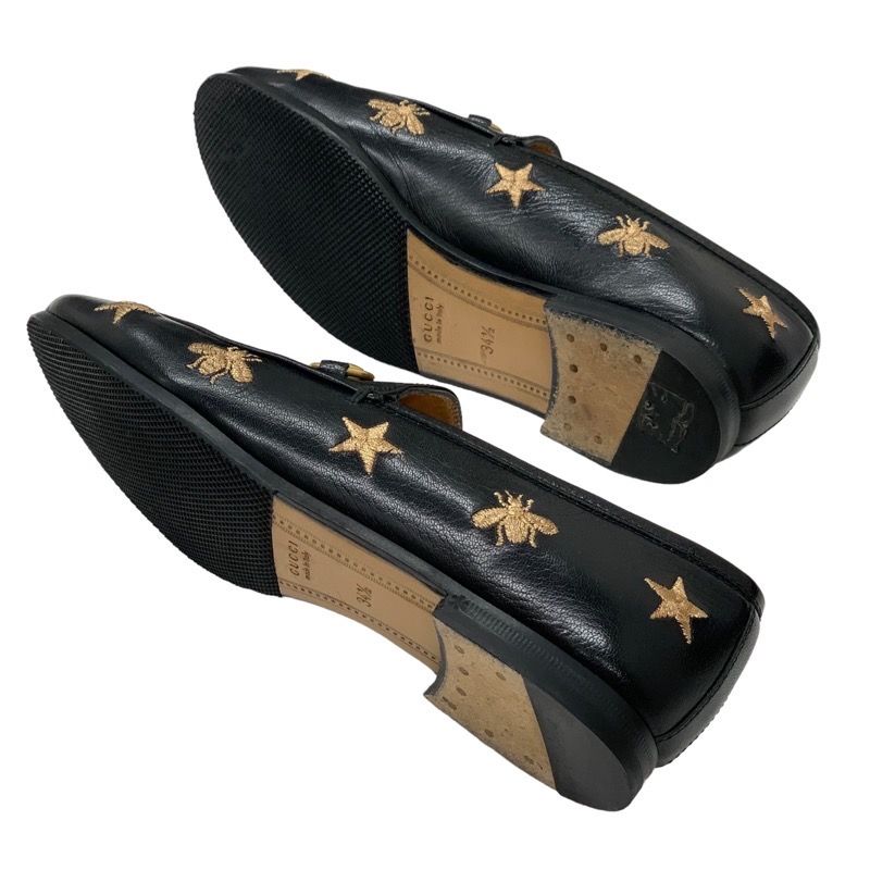 Gucci Loafers Leather Shoes Flat Shoes Horsebit Bee Star Embroidery Leather