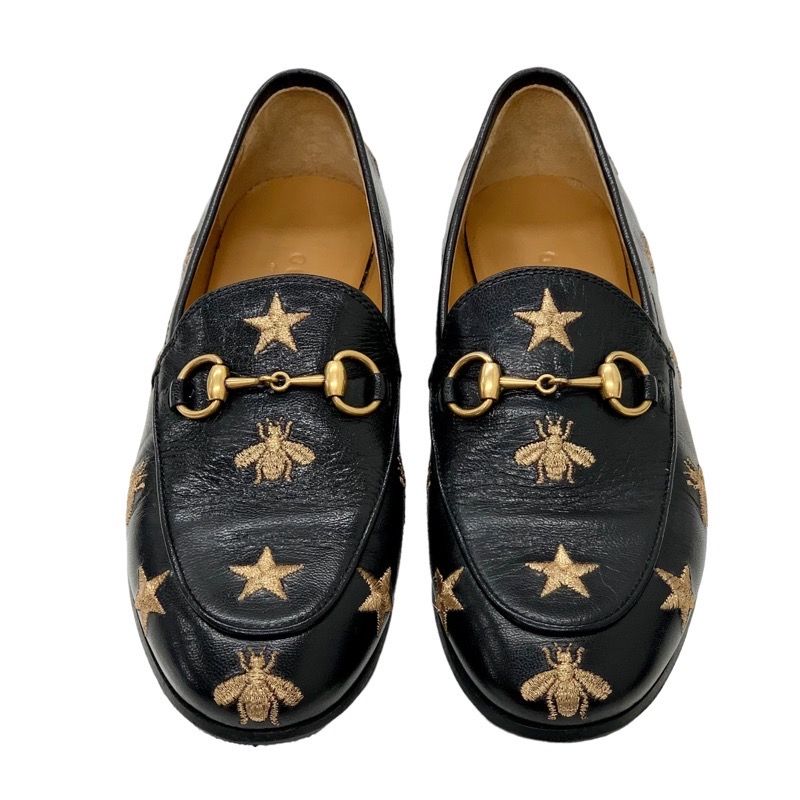 Gucci Loafers Leather Shoes Flat Shoes Horsebit Bee Star Embroidery Leather
