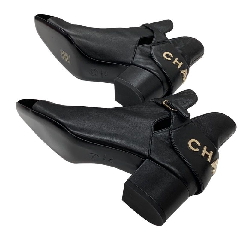 Chanel Boots Short Boots Shoes Leather Velor Black Logo Unused