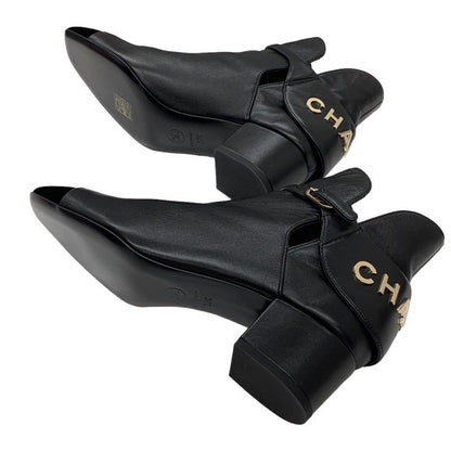 Chanel Boots Short Boots Shoes Leather Velor Black Logo Unused