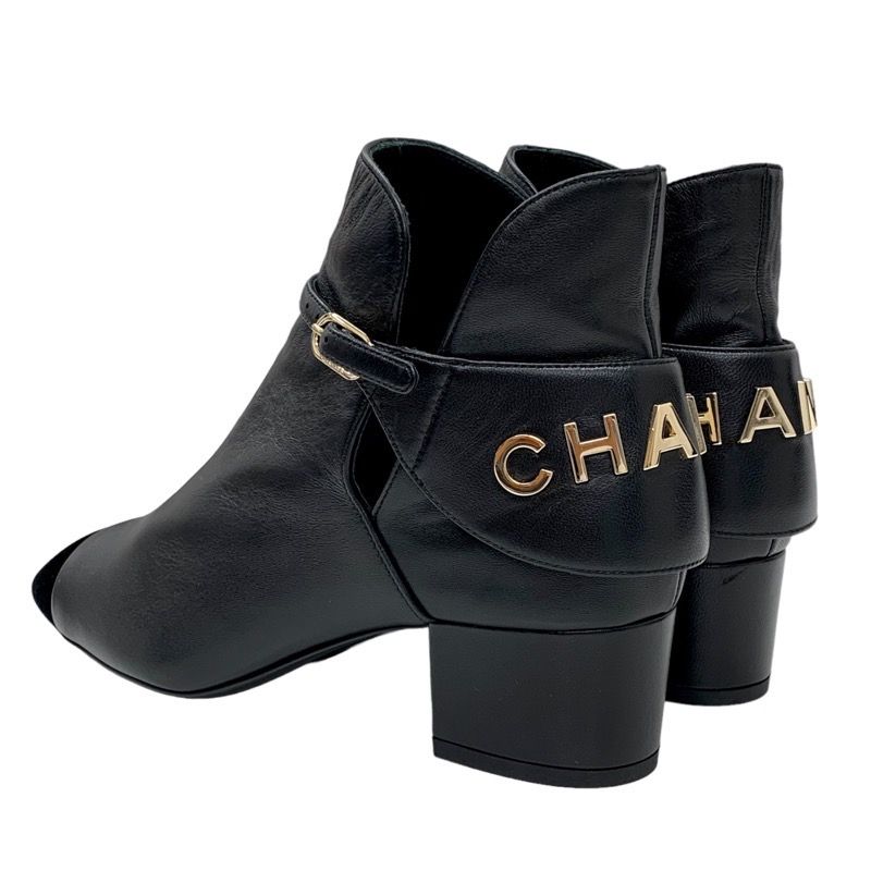 Chanel Boots Short Boots Shoes Leather Velor Black Logo Unused