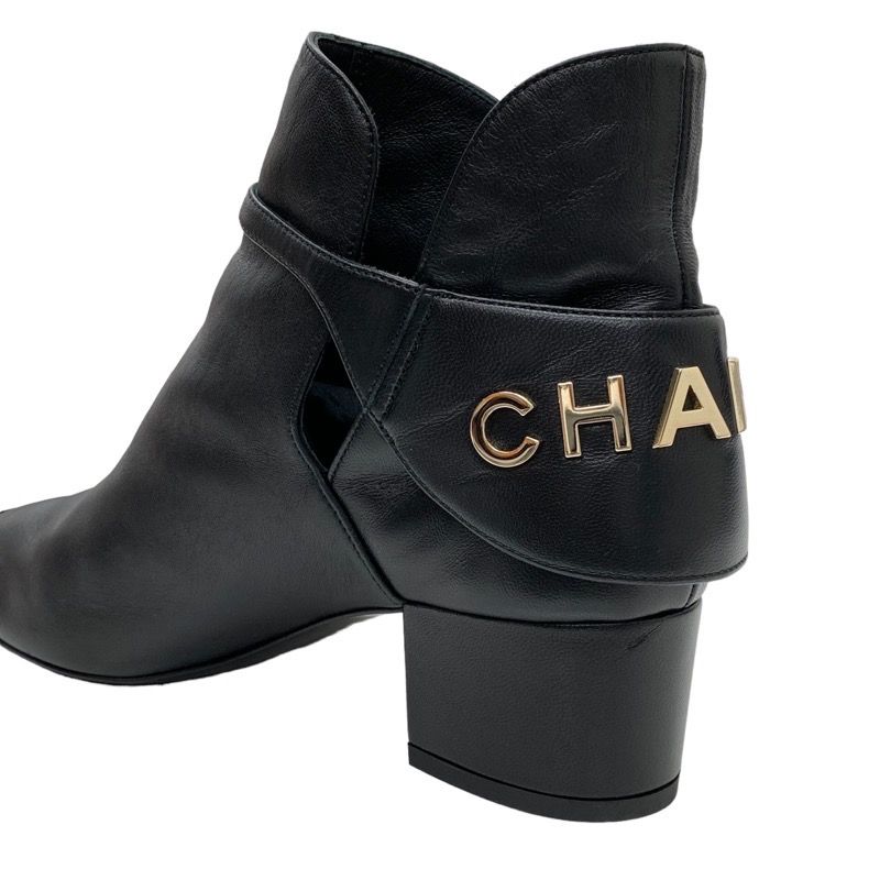 Chanel Boots Short Boots Shoes Leather Velor Black Logo Unused