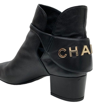 Chanel Boots Short Boots Shoes Leather Velor Black Logo Unused