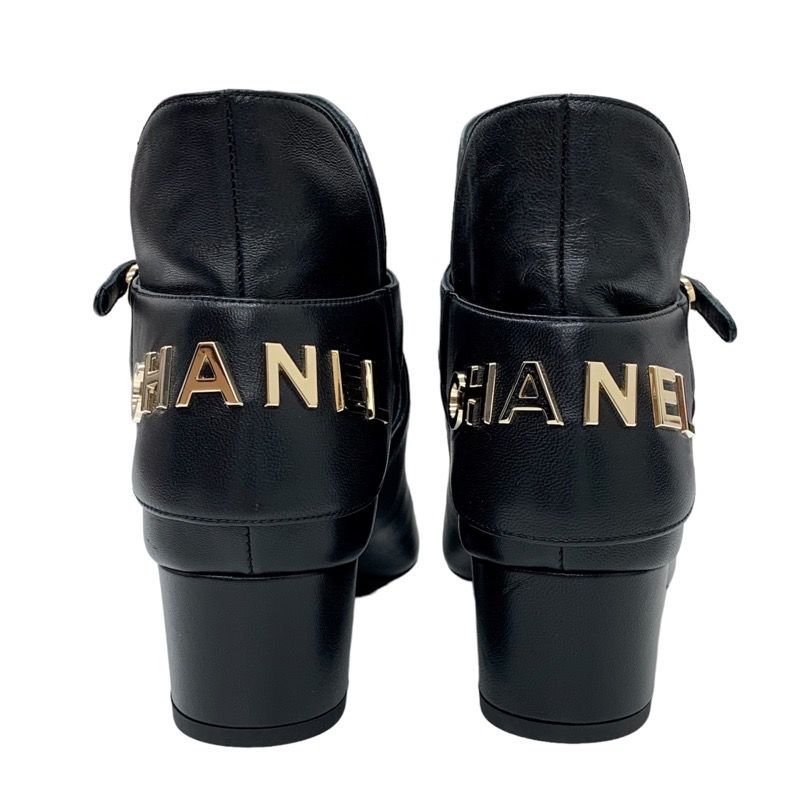 Chanel Boots Short Boots Shoes Leather Velor Black Logo Unused