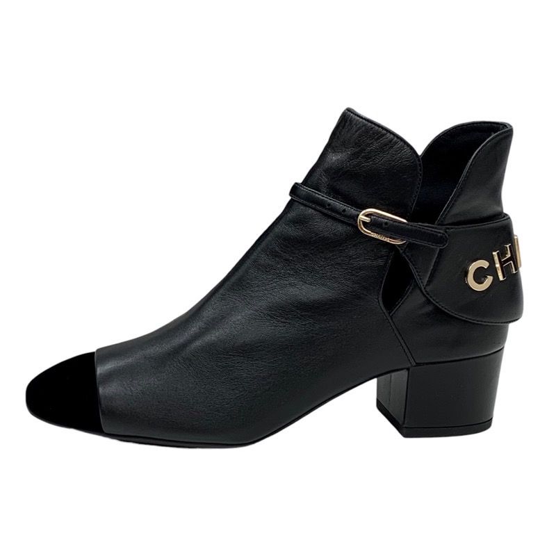Chanel Boots Short Boots Shoes Leather Velor Black Logo Unused
