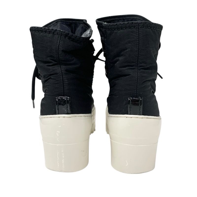 Chanel Boots Short Boots Shoes Nylon Patent Black White Here Mark Lace Up