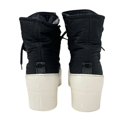Chanel Boots Short Boots Shoes Nylon Patent Black White Here Mark Lace Up