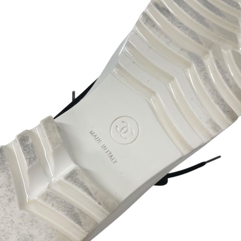 Chanel Boots Short Boots Shoes Nylon Patent Black White Here Mark Lace Up