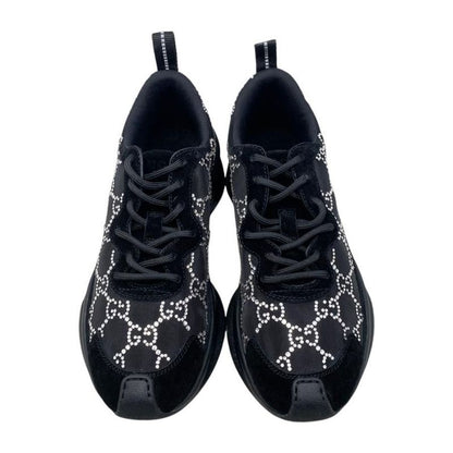 Gucci Sneakers - RUN GG Crystal 758088 34 1 2 Size Mesh Suede Rhinestone Black