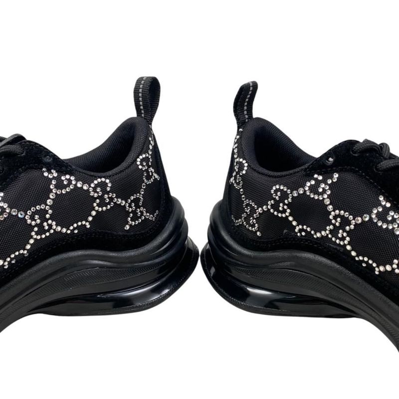 Gucci Sneakers - RUN GG Crystal 758088 34 1 2 Size Mesh Suede Rhinestone Black