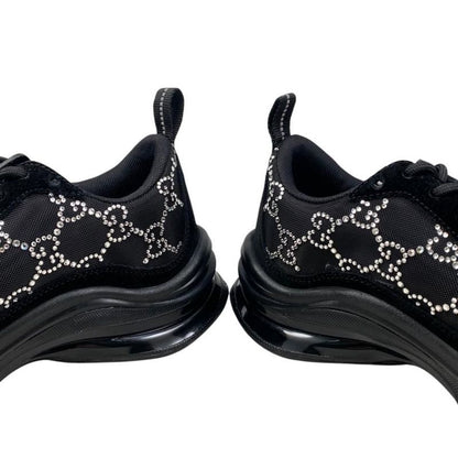 Gucci Sneakers - RUN GG Crystal 758088 34 1 2 Size Mesh Suede Rhinestone Black