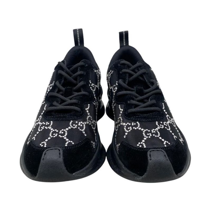 Gucci Sneakers - RUN GG Crystal 758088 34 1 2 Size Mesh Suede Rhinestone Black