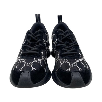 Gucci Sneakers - RUN GG Crystal 758088 34 1 2 Size Mesh Suede Rhinestone Black