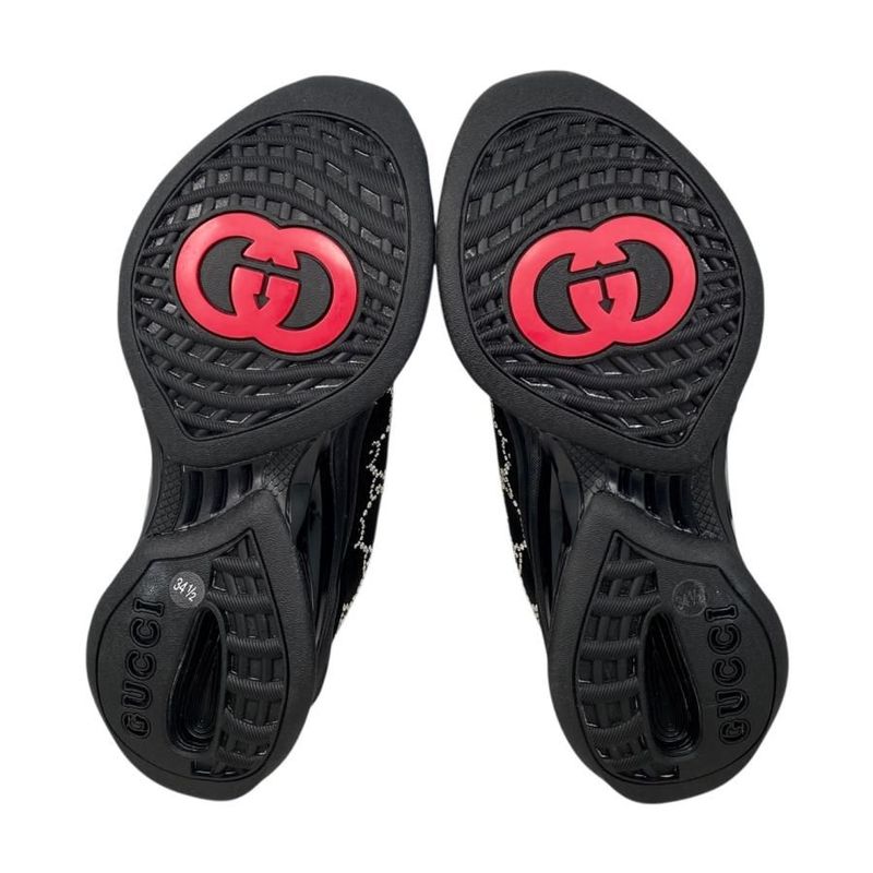 Gucci Sneakers - RUN GG Crystal 758088 34 1 2 Size Mesh Suede Rhinestone Black