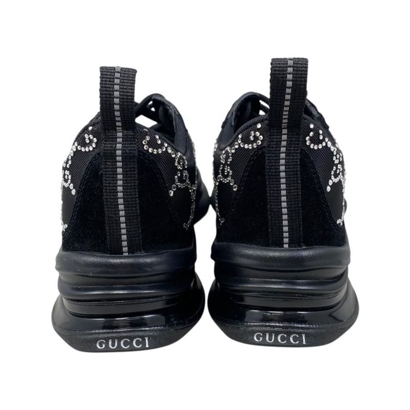 Gucci Sneakers - RUN GG Crystal 758088 34 1 2 Size Mesh Suede Rhinestone Black