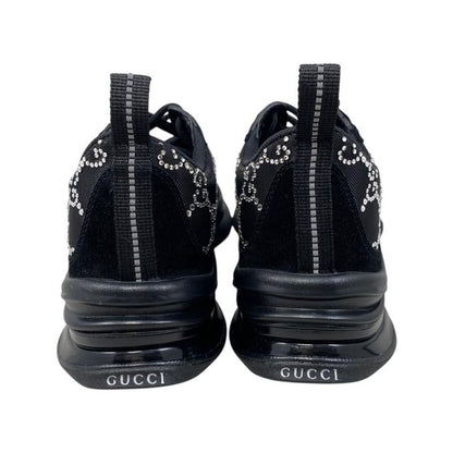 Gucci Sneakers - RUN GG Crystal 758088 34 1 2 Size Mesh Suede Rhinestone Black