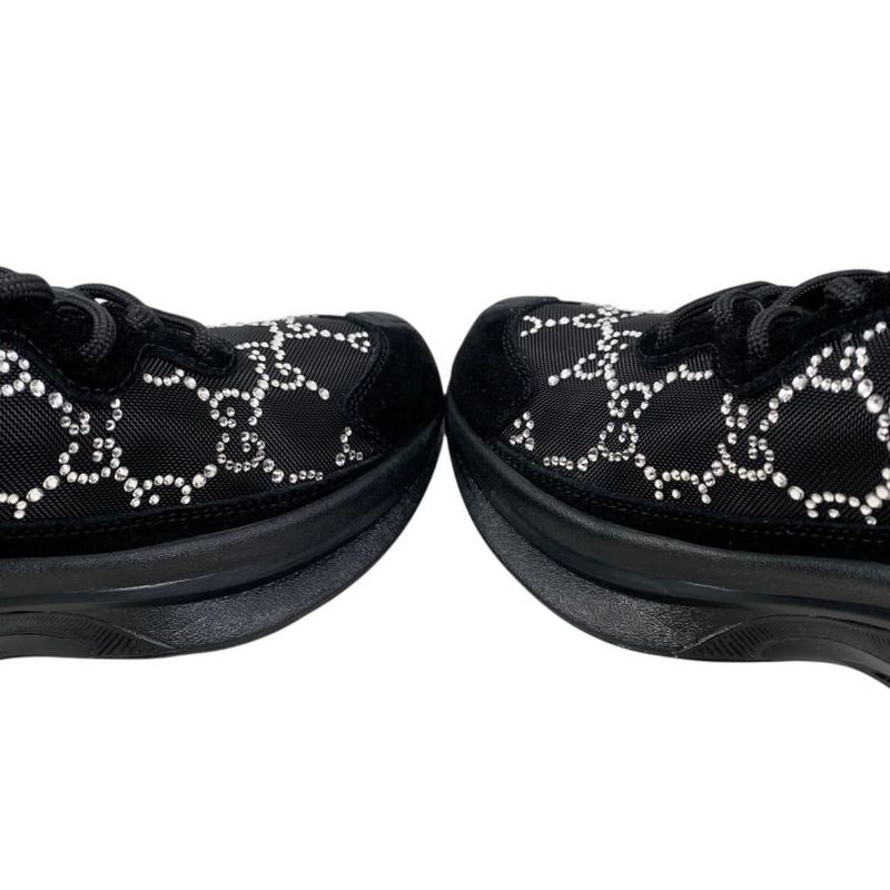 Gucci Sneakers - RUN GG Crystal 758088 34 1 2 Size Mesh Suede Rhinestone Black