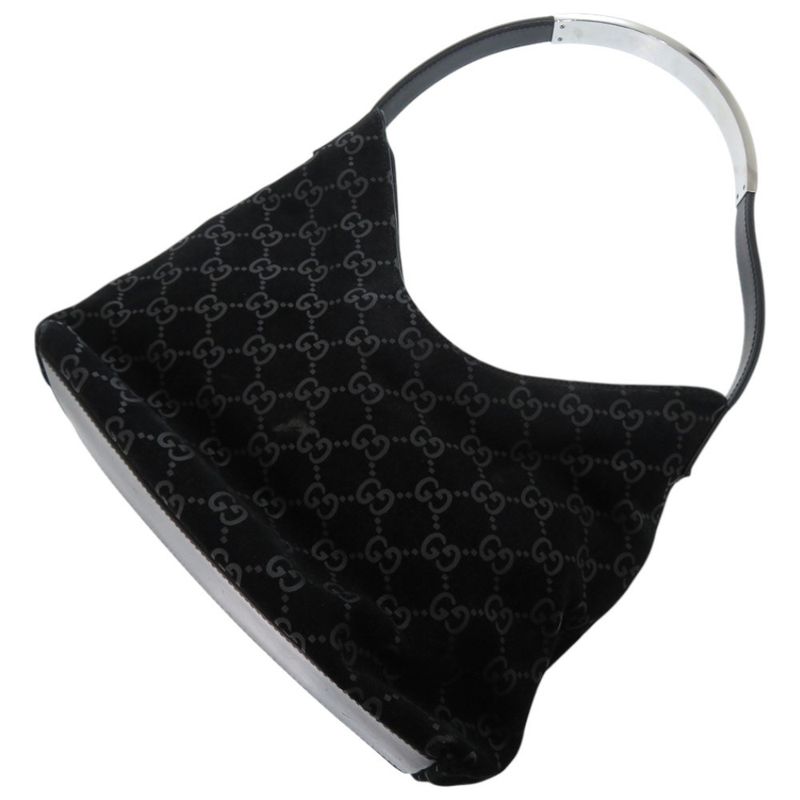 Gucci One Shoulder 001 3778 Suede Metal Leather Black Silver Hardware Black