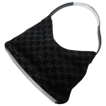 Gucci One Shoulder 001 3778 Suede Metal Leather Black Silver Hardware Black
