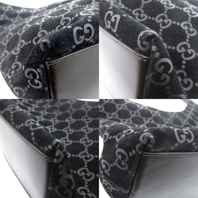 Gucci One Shoulder 001 3778 Suede Metal Leather Black Silver Hardware Black