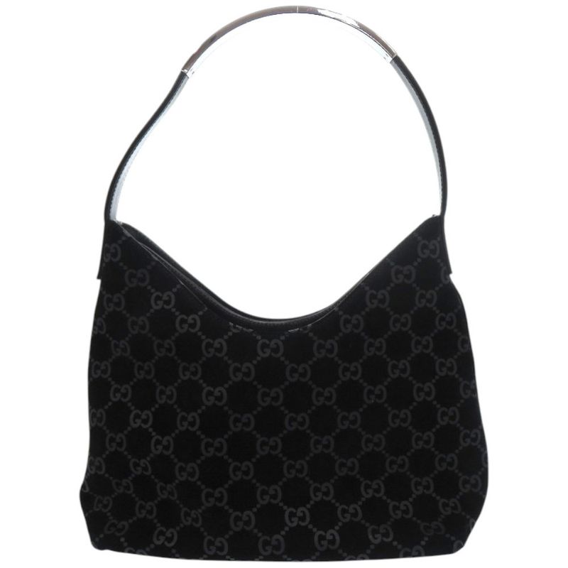Gucci One Shoulder 001 3778 Suede Metal Leather Black Silver Hardware Black